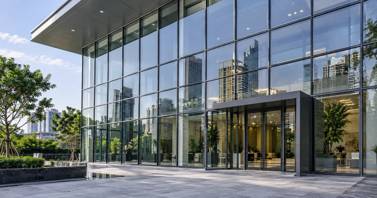Point-supported glass curtain wall: แนวทางออกแบบ โครงสร้าง และการระบายน้ำ | Forge Windows