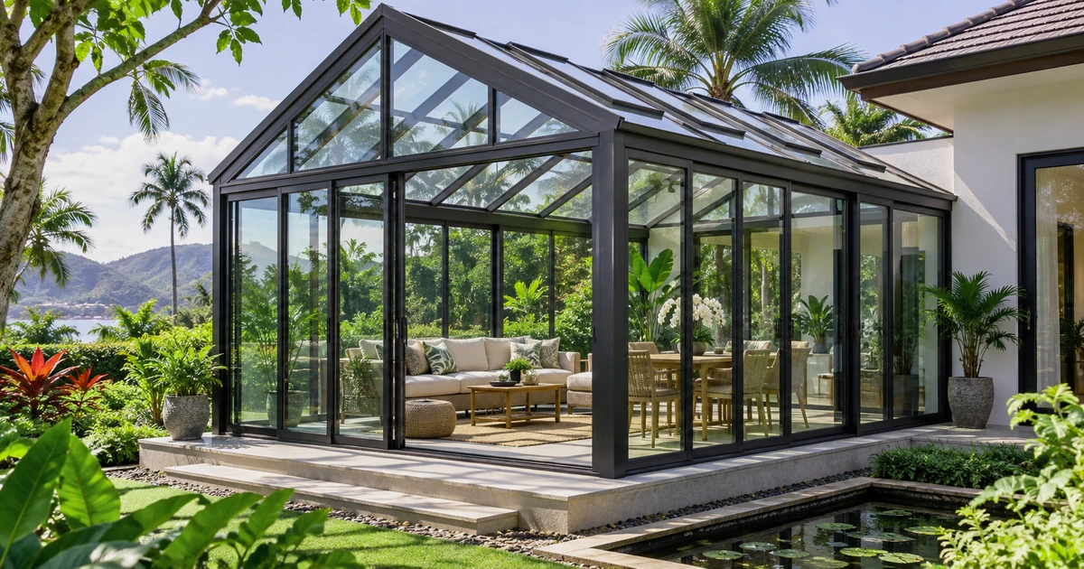 Multi-faceted sunroom (T/U shape): แนวทางออกแบบ โครงสร้าง และการระบายน้ำ | Forge Windows